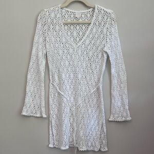 Milly Cabana Womens White Crochet Lace Cover-Up with Tie Waist Size M Resortwear